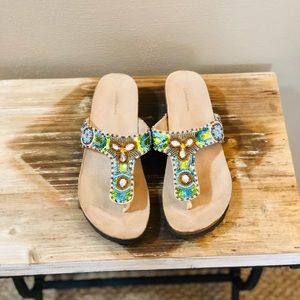 NWOT!  Beaded and Jeweled  Thong Wedge Sandal.
